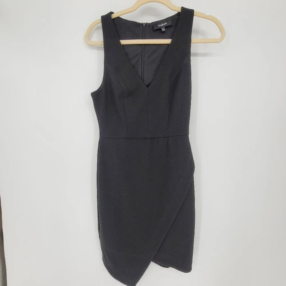 Aakaa black asymmetrical knee mini sleeves dress size small - Picture 1 of 10